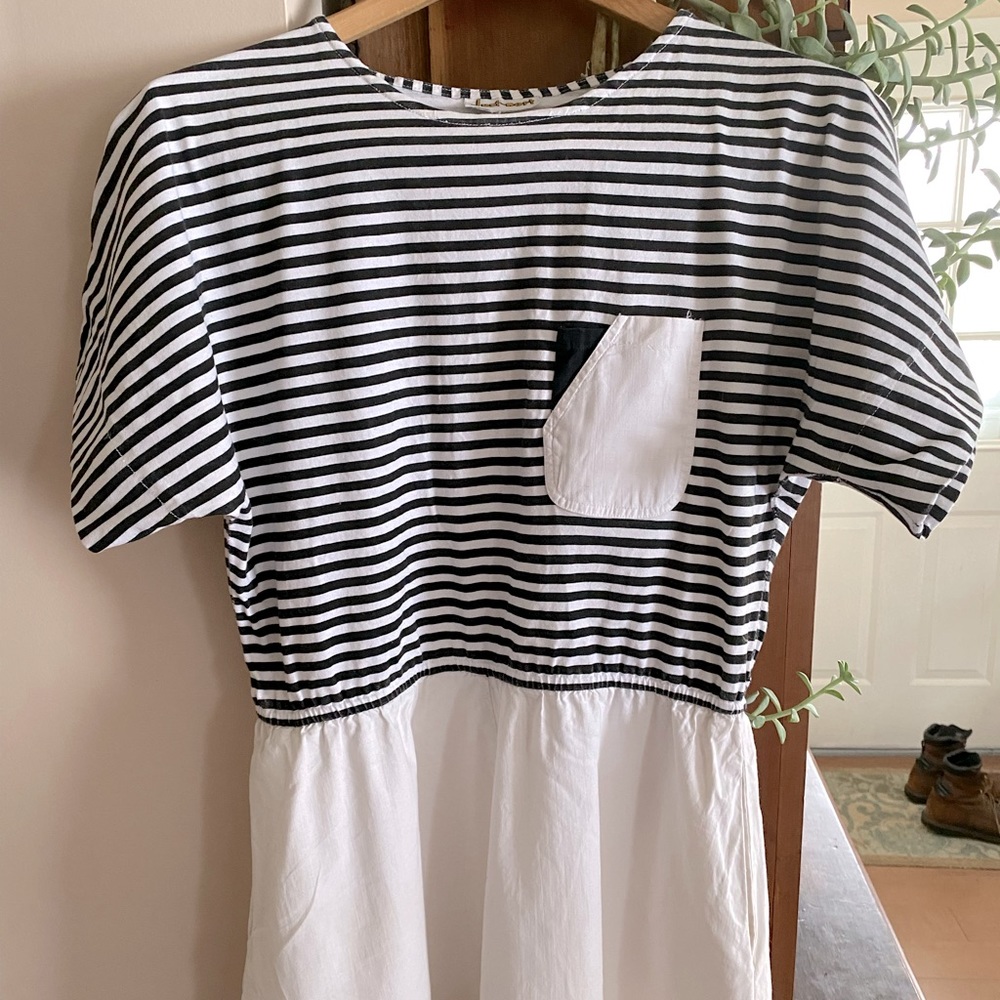 Vintage Black and White Stripe T-Shirt Dress